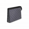 ルイヴィトン ポシェットヴォワヤージュMM 総柄プリント ファスナー開閉 スマートデザイン コーティングキャンバス スペルカウレザー ハンドトイレタリーバッグ M メンズ ライトグレー/ブラック