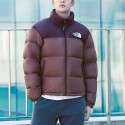 THE NORTH FACE 1996シリーズ スプライスジッパー収納フード付きダウンジャケット、男女同型、ブラウン